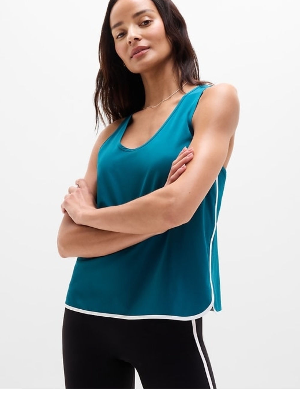 Athleta Teal Journey Tank Top with White Trim. NWT. Medium